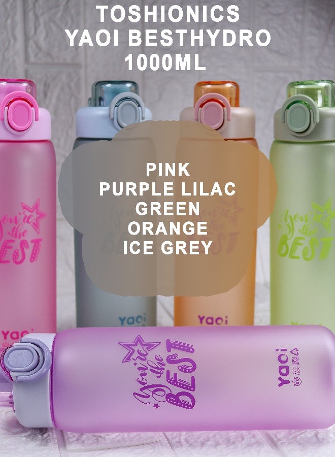 Toshionics زجاجة مياه تحفيزية ياوي بيست هايدرو 1000 مل خالية من BPA بلاستيك مانعة للتسرب مع علامة زمنية وحزام حمل، غطاء قابل للطي، زجاجة مياه رياضية غير سامة قابلة لإعادة الاستخدام للمدرسة، الصالة الرياضية، المكتب، الهواء الطلق، السفر، تتبع الترطيب للأطفال والبالغين - Image 4