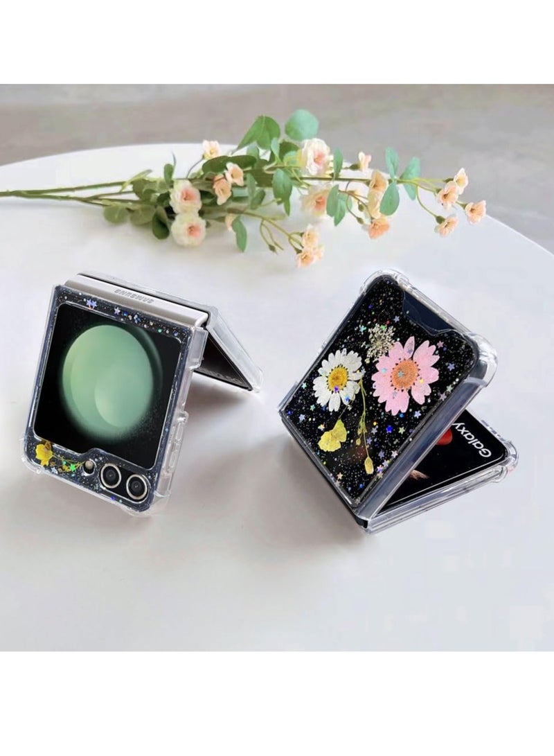 SYOSI Compatible with Samsung Galaxy Z Flip 5 5G Case, Daisy Flower Clear with Design, ransparent Dried Real Pressed Flower Aesthetic Case, Cute Case for Galaxy Z Flip 5 Soft Silicone - Image 3