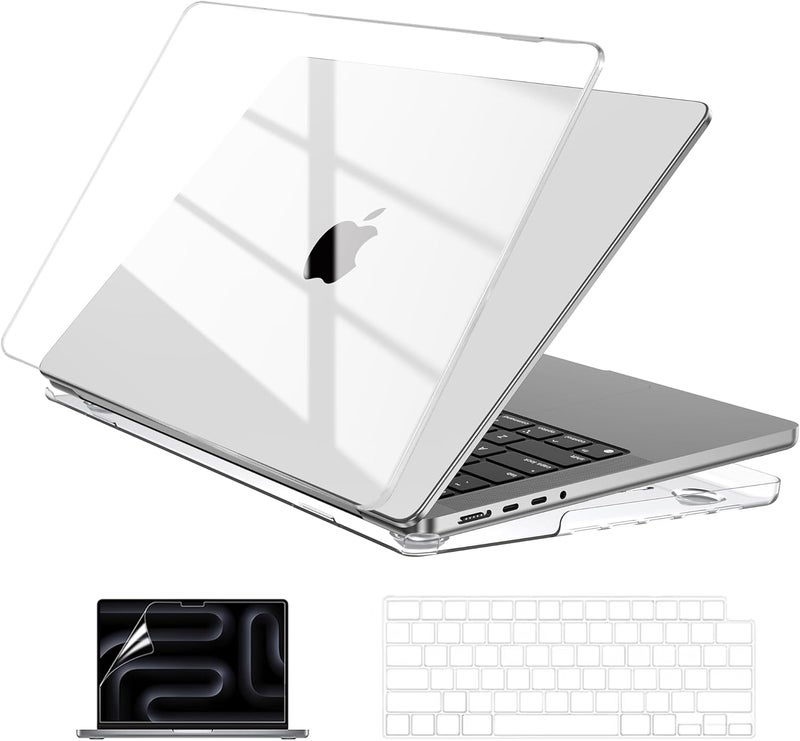إيوكو غطاء المتوافق مع MacBook Pro مقاس 14 بوصة 2024 2023 2022 2021 طرازات M3 M2 M1 A2918 A2992 A2779 A2442 Pro Max Chip، أغطية صلبة مع غطاء لوحة مفاتيح، واقي شاشة (شفاف) - Image 1