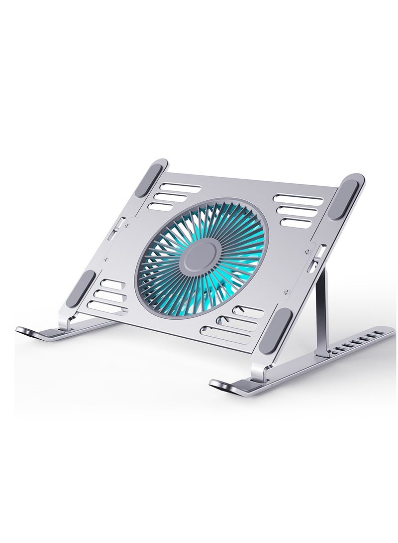 HouDeOS Aluminum Alloy Laptop Stand with Fan, Adjustable Angle, Foldable, Non-slip and Stable Tablet Stand - Image 1
