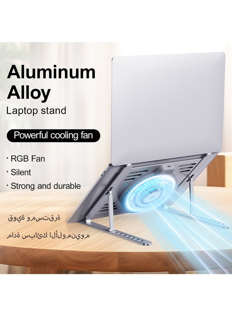 HouDeOS Aluminum Alloy Laptop Stand with Fan, Adjustable Angle, Foldable, Non-slip and Stable Tablet Stand - Image 3