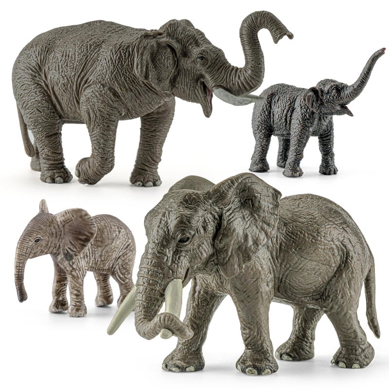 THINKBAY 4PCS Safari Elephant Animals Figurines Toys Plastic Zoo Animals Toys for Kids Includes African Asian Elephant and Cubs Birthday Gift Party Favors Cake Toppers for Boys Girls - Image 3
