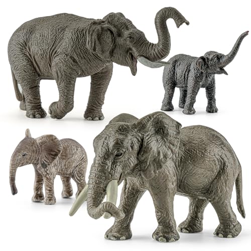 THINKBAY 4PCS Safari Elephant Animals Figurines Toys Plastic Zoo Animals Toys for Kids Includes African Asian Elephant and Cubs Birthday Gift Party Favors Cake Toppers for Boys Girls - Image 1