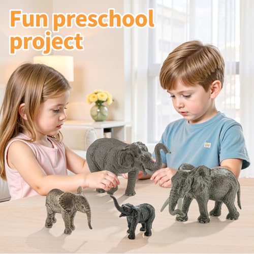 THINKBAY 4PCS Safari Elephant Animals Figurines Toys Plastic Zoo Animals Toys for Kids Includes African Asian Elephant and Cubs Birthday Gift Party Favors Cake Toppers for Boys Girls - Image 5