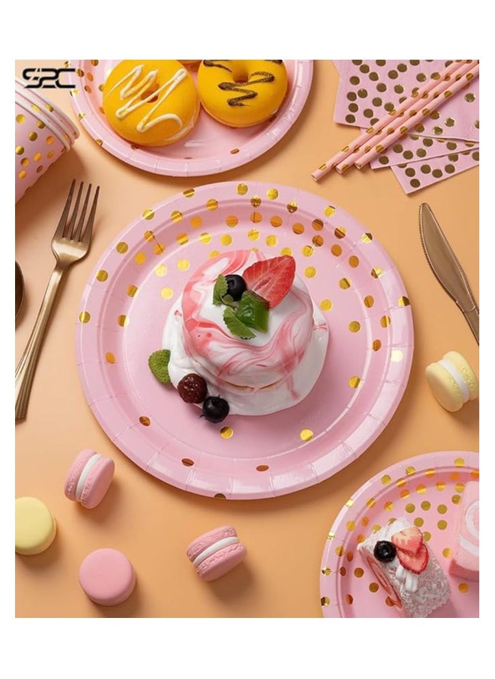 S2C S2C 175 Pcs Serves 25 Heavy Duty Pink Gold Disposable Party Supplies With Paper Party Plates, Napkins, Cups, Spoons, Forks For Wedding, Birthday, Anniversary, Graduation Dinnerware Set (PINK GOLD)  - Image 4