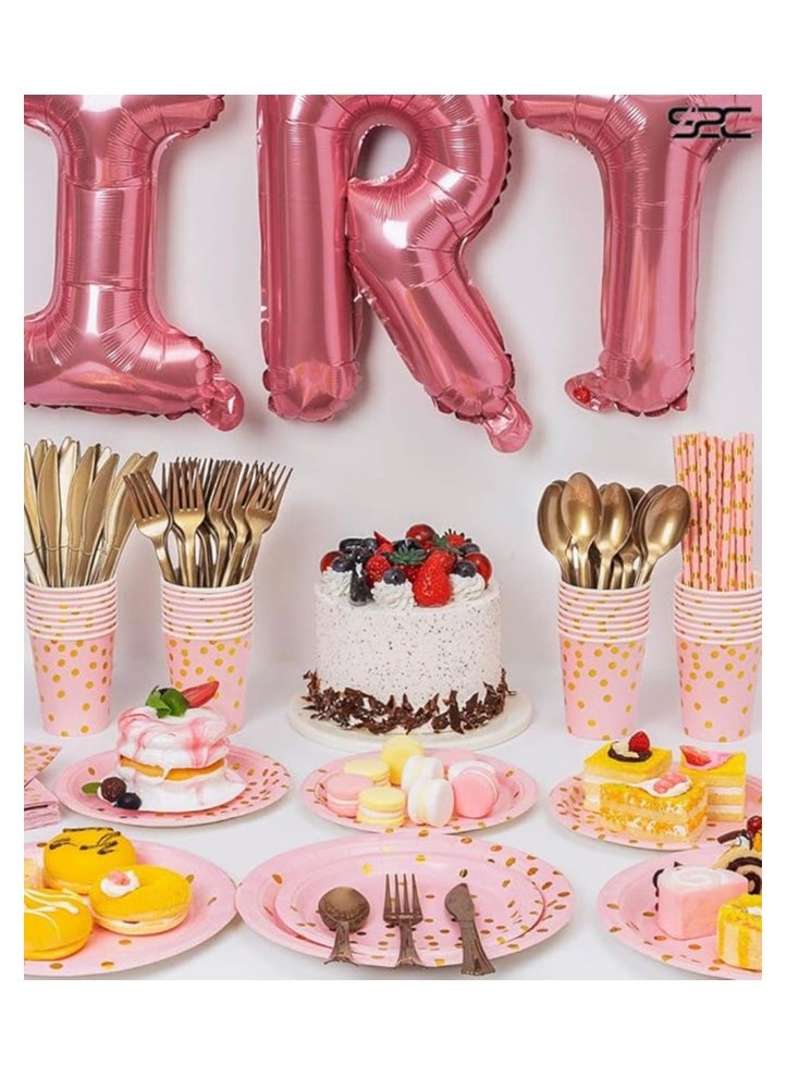 S2C S2C 175 Pcs Serves 25 Heavy Duty Pink Gold Disposable Party Supplies With Paper Party Plates, Napkins, Cups, Spoons, Forks For Wedding, Birthday, Anniversary, Graduation Dinnerware Set (PINK GOLD)  - Image 5