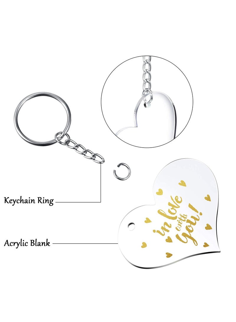 SYOSI 30 Pieces Acrylic Keychain Blanks Heart Clear Acrylic Blanks Shape Plain Acrylic and 30 Pieces Blank Key Chain Metal Key Rings for DIY Projects Crafts Valentine's Day Ornament - Image 5