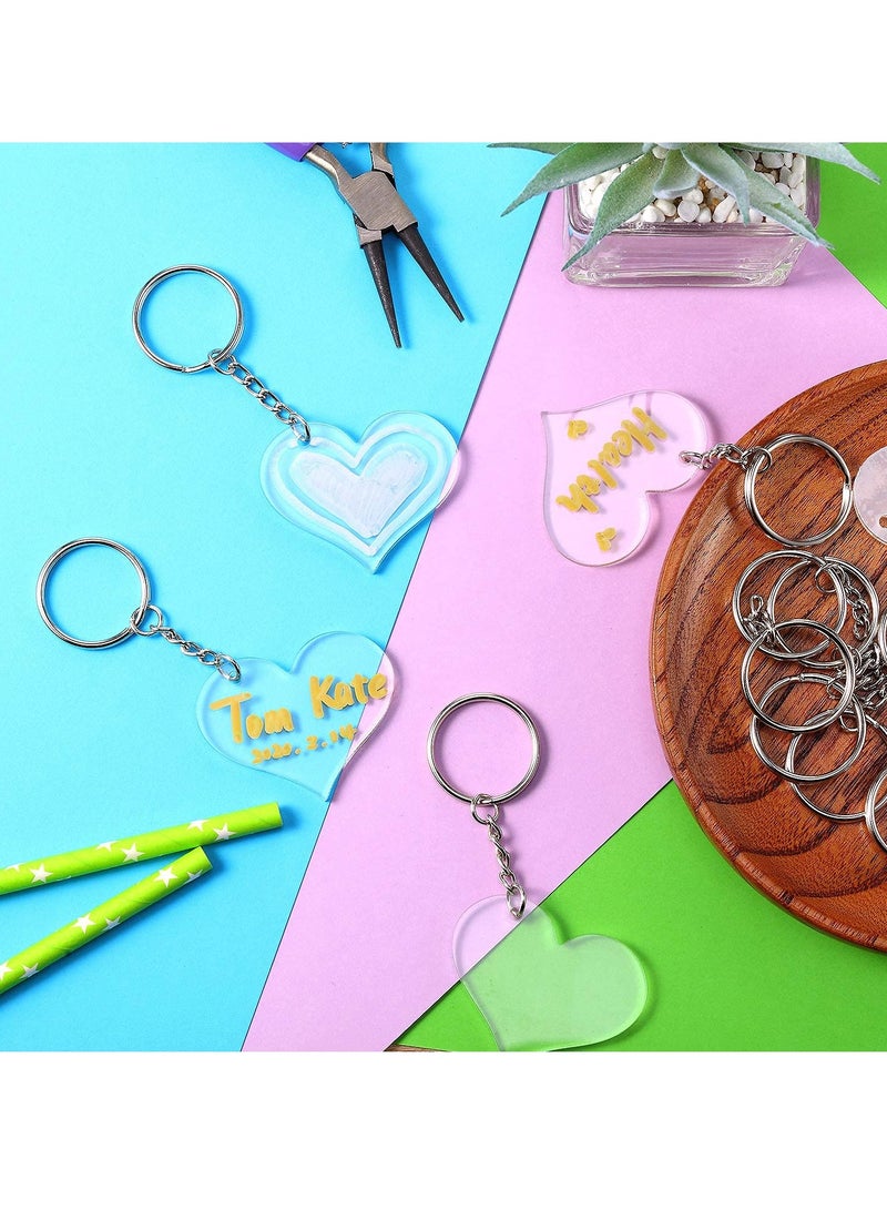 SYOSI 30 Pieces Acrylic Keychain Blanks Heart Clear Acrylic Blanks Shape Plain Acrylic and 30 Pieces Blank Key Chain Metal Key Rings for DIY Projects Crafts Valentine's Day Ornament - Image 4