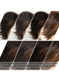 RENERSHOW RENERSHOW Brown with Blonde Highlights Wavy Short Pixie Wigs for White Women Natural Looking Synthetic Wig with Bangs Layered Short Haircuts for Daily Party  - Image 5