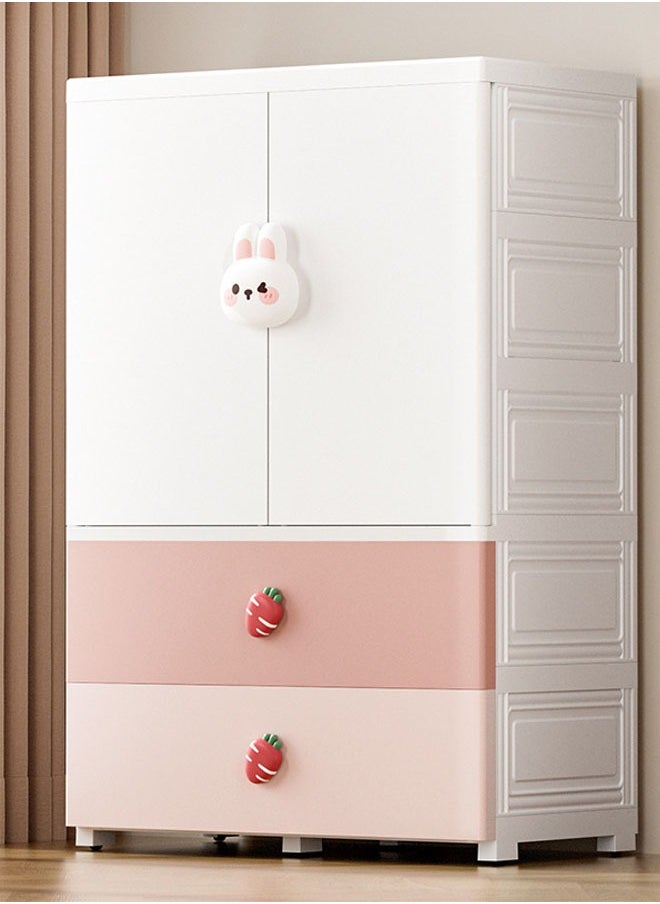 NKX 3 Layers Stylish Multi-Functional Storage Cabinet & Children's Wardrobe Pink Rabbit Design  - Image 1