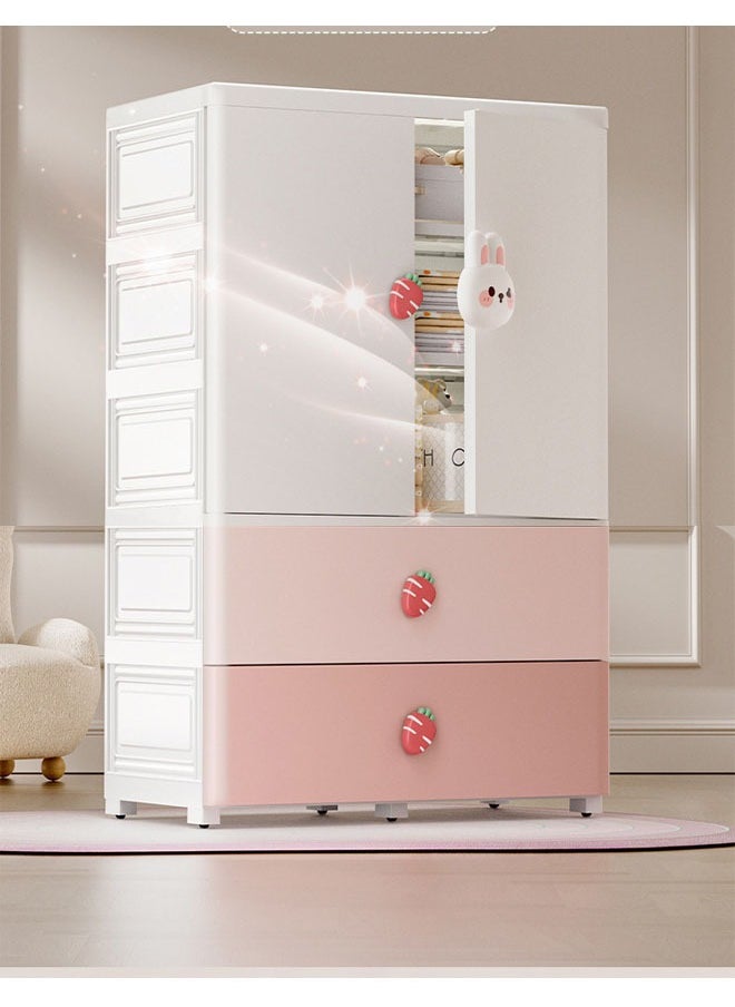 NKX 3 Layers Stylish Multi-Functional Storage Cabinet & Children's Wardrobe Pink Rabbit Design  - Image 4