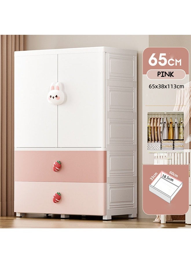 NKX 3 Layers Stylish Multi-Functional Storage Cabinet & Children's Wardrobe Pink Rabbit Design  - Image 2