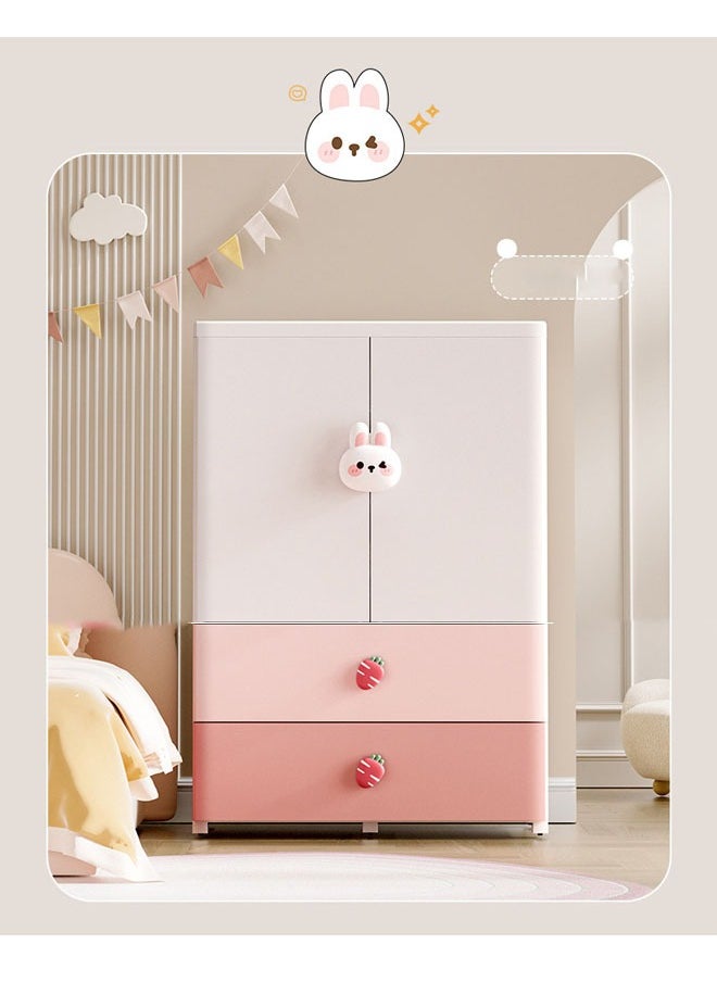 NKX 3 Layers Stylish Multi-Functional Storage Cabinet & Children's Wardrobe Pink Rabbit Design  - Image 3
