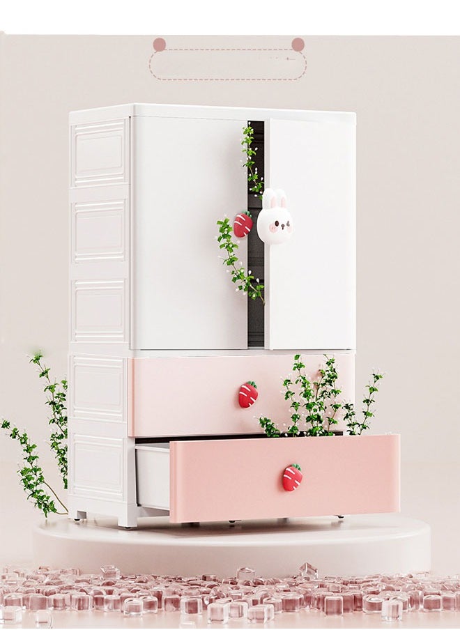 NKX 3 Layers Stylish Multi-Functional Storage Cabinet & Children's Wardrobe Pink Rabbit Design  - Image 5