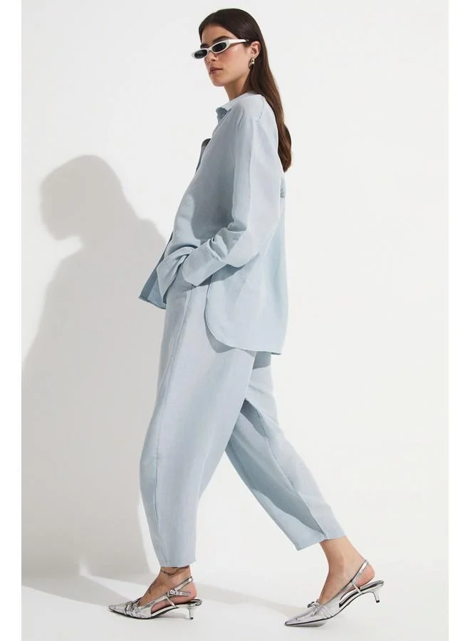 جون June Women Linen Blend Shirt Trouser Set Baby Blue