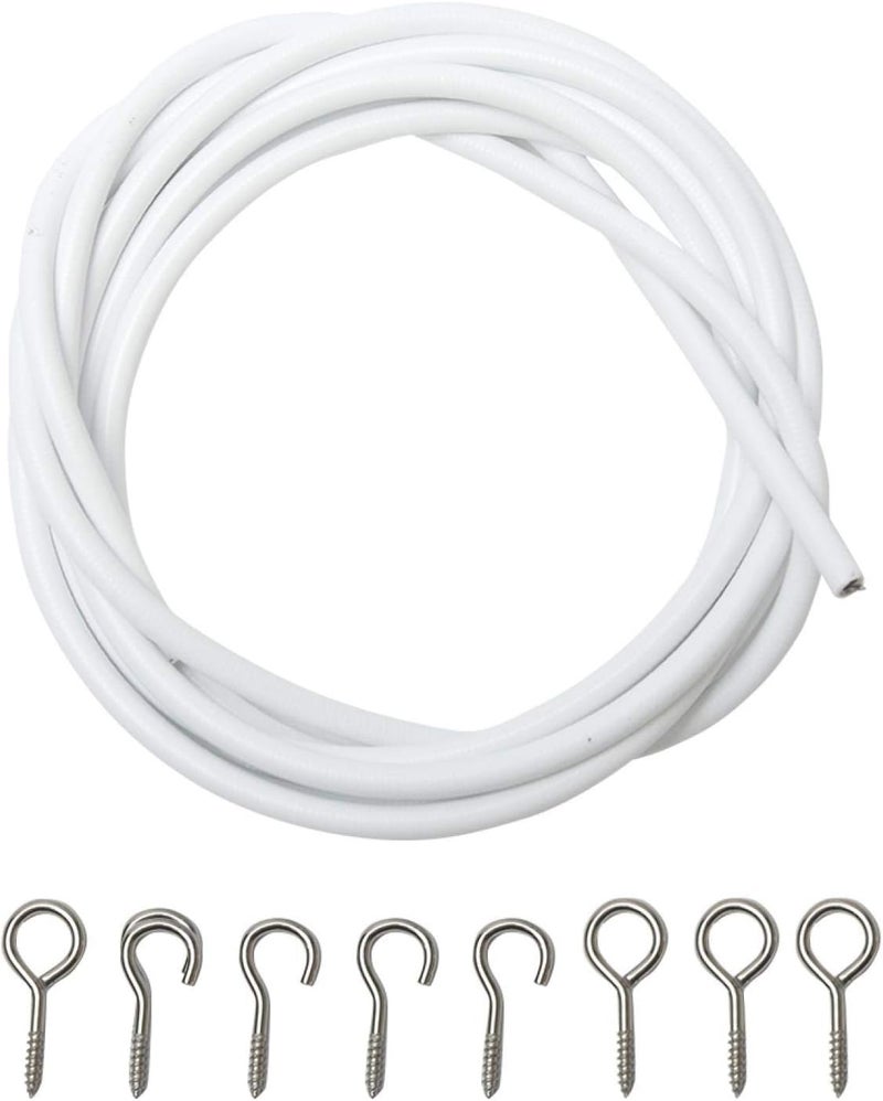 Tookie White Wire Hanging Cord with Self-Adhesive Hooks and Eyes for Net Curtain Rods, 4m PVC Curtain String Hanging Rope - Image 2