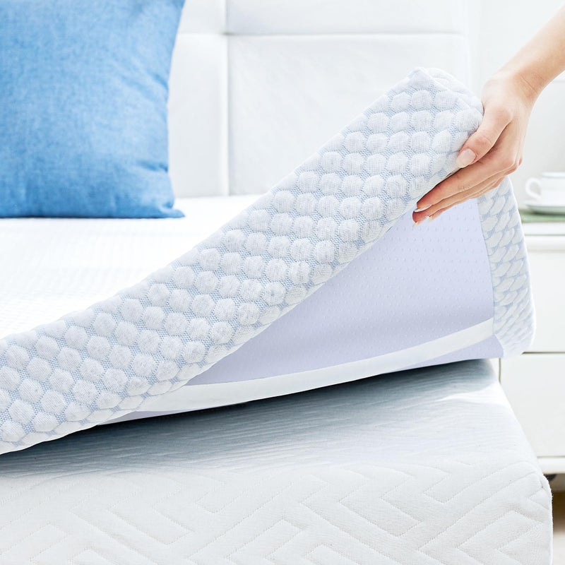 SINWEEK 2 Inch Twin Cooling Memory Foam Mattress Topper for Pressure Relief, Thick Bed Mattress Pad with Cooling Soft Cover and Adjustable Straps, CertiPUR-US Certified - Image 1