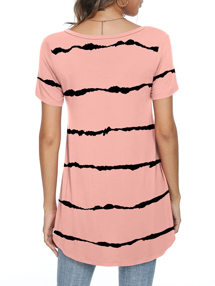 POPYOUNG Women's Plus Size Long Tunic Tops to Wear with Leggings Summer Short Sleeve Loose Fit Dressy Shirts M-5XL 3XL, Stripe Red - Image 3