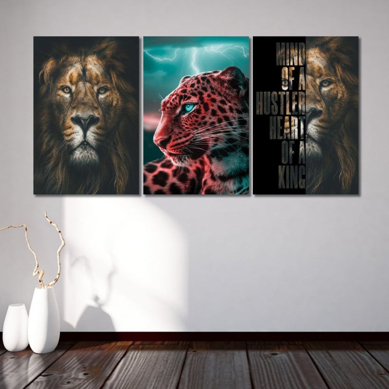Marktna Three modern canvas paintings with an abstract design and a hollow frame, measuring (90×40), three pieces - Image 1