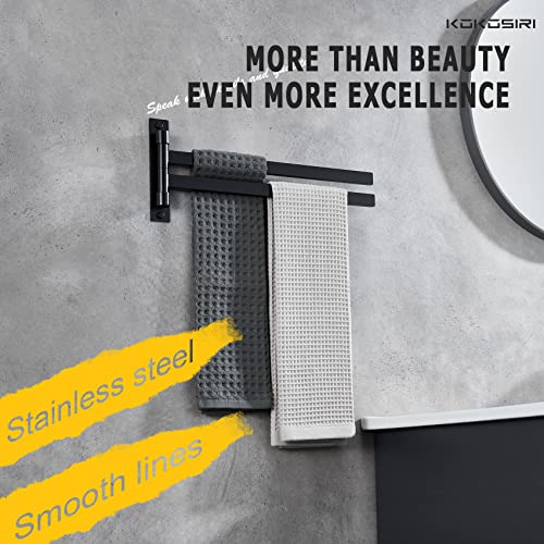 KOKOSIRI Bathroom Towel Bars Swivel Towel Rails Matte Black Swing Out Hand Towel Holder 2-Arm for Bath Kitchen Wall Stainless Steel B5007BK-A2 - Image 4