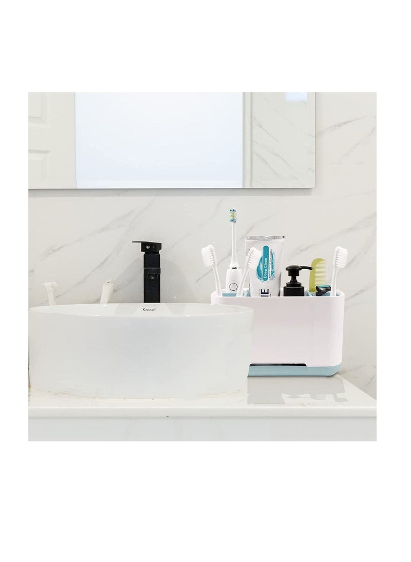SYOSI Toothbrush Holder for Bathroom Detachable for Easy Cleaning Toothbrush Caddy with 2 dividers and Anti-Slip Base for Family&Kids(Blue)  - Image 3