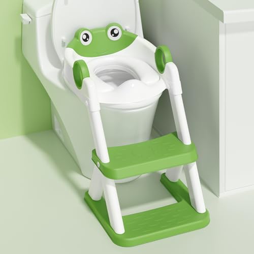 Rabb 1st Frog Potty Training Seat, Upgrade Toddler Toilet Seat for Kids Boys Girls, 2 in 1 Potty Training Toilet for Kids, Splash Guard Anti-Slip Pad Step Stool - Image 1