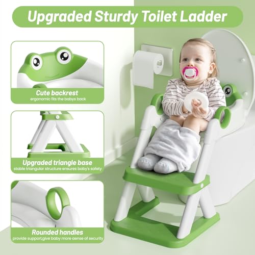 Rabb 1st Frog Potty Training Seat, Upgrade Toddler Toilet Seat for Kids Boys Girls, 2 in 1 Potty Training Toilet for Kids, Splash Guard Anti-Slip Pad Step Stool - Image 2