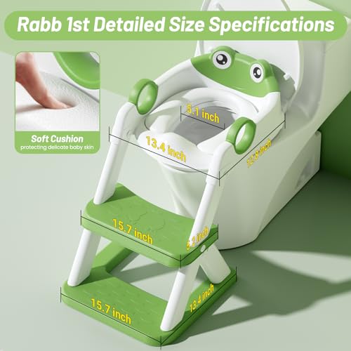 Rabb 1st Frog Potty Training Seat, Upgrade Toddler Toilet Seat for Kids Boys Girls, 2 in 1 Potty Training Toilet for Kids, Splash Guard Anti-Slip Pad Step Stool - Image 4