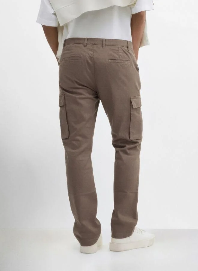 The Indian Garage Co Men Relaxed Fit Solid Cargo Pocket Mid-Rise Cargo Trousers