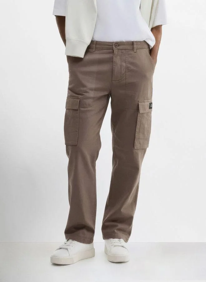 The Indian Garage Co Men Relaxed Fit Solid Cargo Pocket Mid-Rise Cargo Trousers