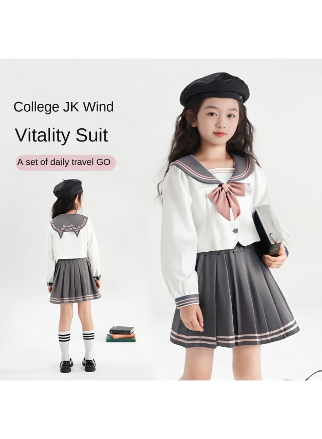 abckids Cute School Style】girls' Set 2025 Autumn Collection, Mid-to-large Kids Sailor Collar T-shirt And Skirt Jk Outfit - Image 2