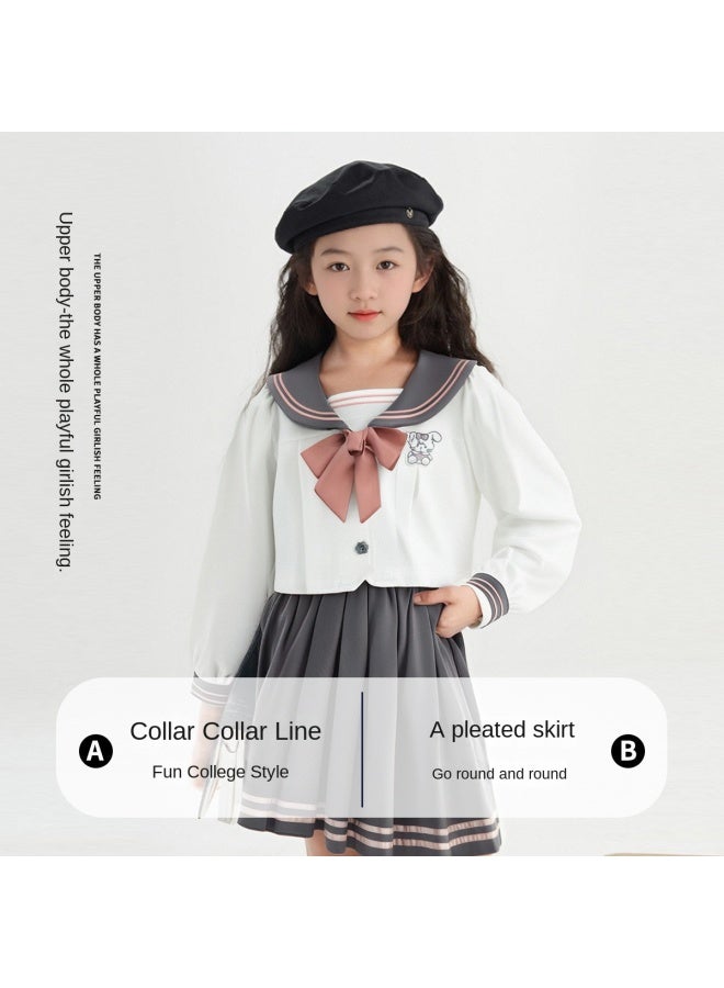 abckids Cute School Style】girls' Set 2025 Autumn Collection, Mid-to-large Kids Sailor Collar T-shirt And Skirt Jk Outfit - Image 5