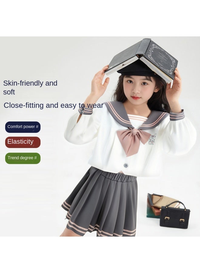 abckids Cute School Style】girls' Set 2025 Autumn Collection, Mid-to-large Kids Sailor Collar T-shirt And Skirt Jk Outfit - Image 4