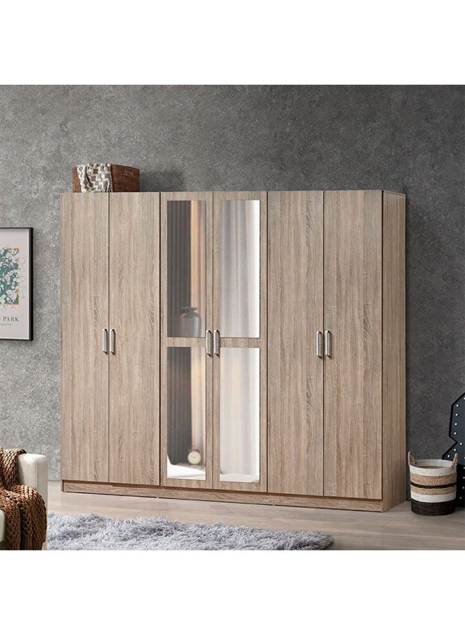 DANUBE HOME Supreme 6-Door Wardrobe With Mirror For Hanging Clothes Extra Sturdy Rack Storage Organiser Modern Design Space Saving Cabinets For Bedroom - French Sonoma Oak - Image 1