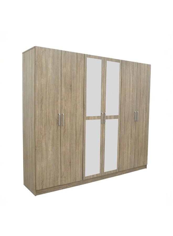 DANUBE HOME Supreme 6-Door Wardrobe With Mirror For Hanging Clothes Extra Sturdy Rack Storage Organiser Modern Design Space Saving Cabinets For Bedroom - French Sonoma Oak - Image 4