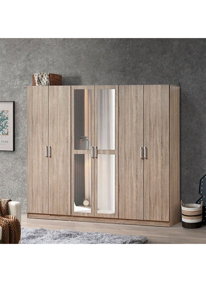 DANUBE HOME Supreme 6-Door Wardrobe With Mirror For Hanging Clothes Extra Sturdy Rack Storage Organiser Modern Design Space Saving Cabinets For Bedroom - French Sonoma Oak  - Image 3