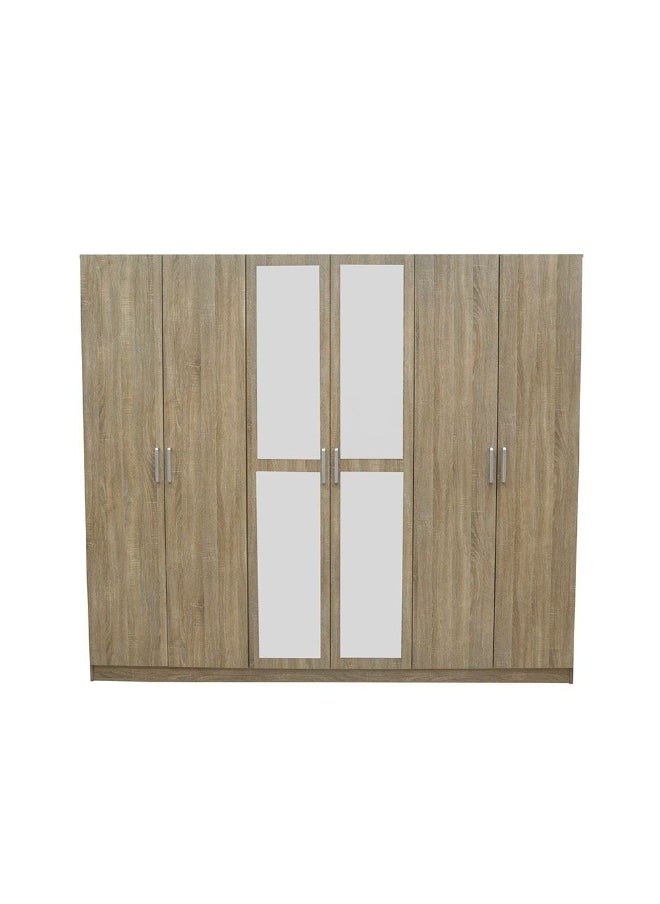 DANUBE HOME Supreme 6-Door Wardrobe With Mirror For Hanging Clothes Extra Sturdy Rack Storage Organiser Modern Design Space Saving Cabinets For Bedroom - French Sonoma Oak  - Image 5
