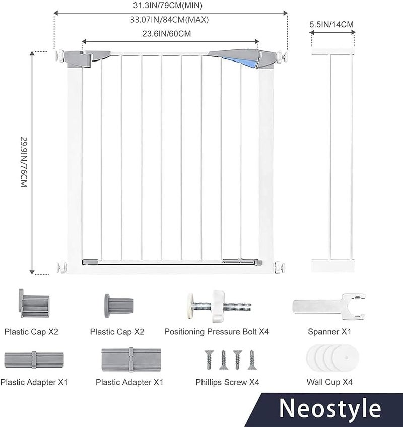 NeoStyle Auto Close Safety Baby Gate, Easy to Open Extra Wide Walk Thru Dog Gate with Pressure or Hardware Mount for Stairs (14cm extension) - Image 2