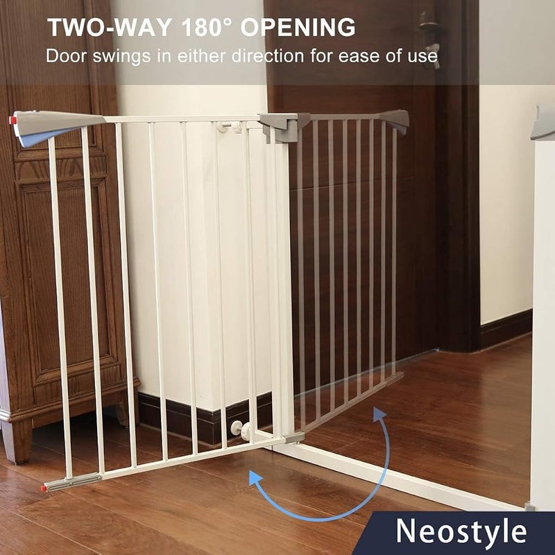 NeoStyle Auto Close Safety Baby Gate, Easy to Open Extra Wide Walk Thru Dog Gate with Pressure or Hardware Mount for Stairs (14cm extension) - Image 5