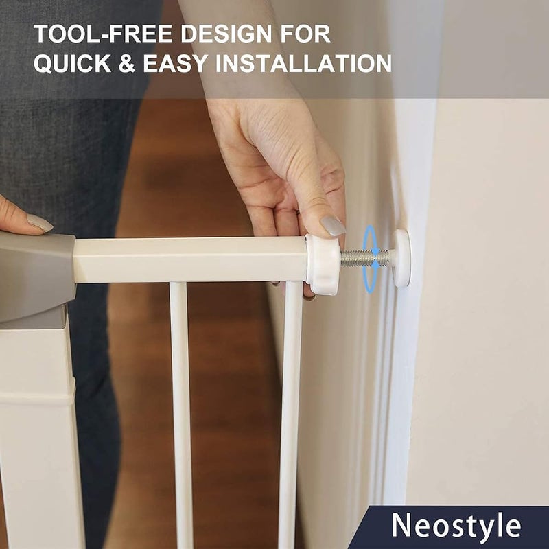 NeoStyle Auto Close Safety Baby Gate, Easy to Open Extra Wide Walk Thru Dog Gate with Pressure or Hardware Mount for Stairs (14cm extension) - Image 4
