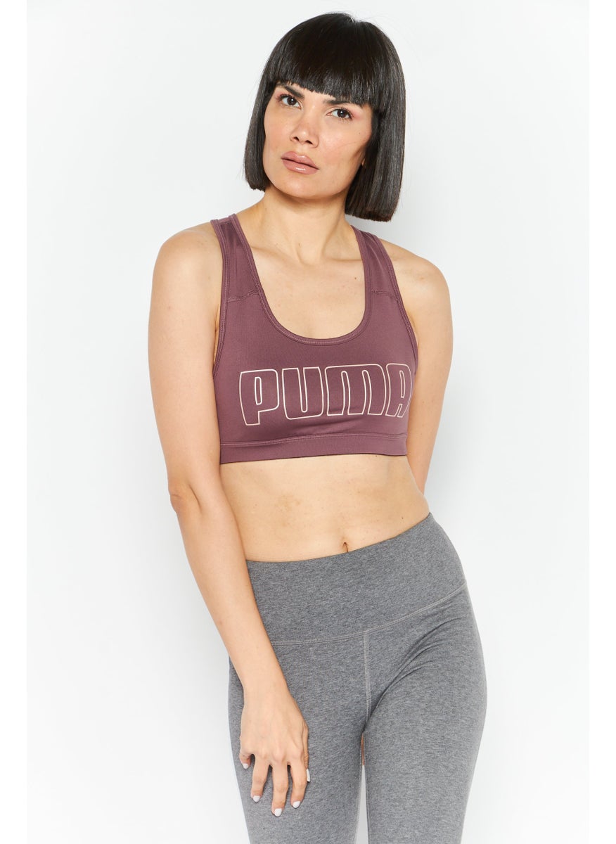 PUMA Women Brand Logo Non Padded Sports Bra, Dusty Plum  - Image 1