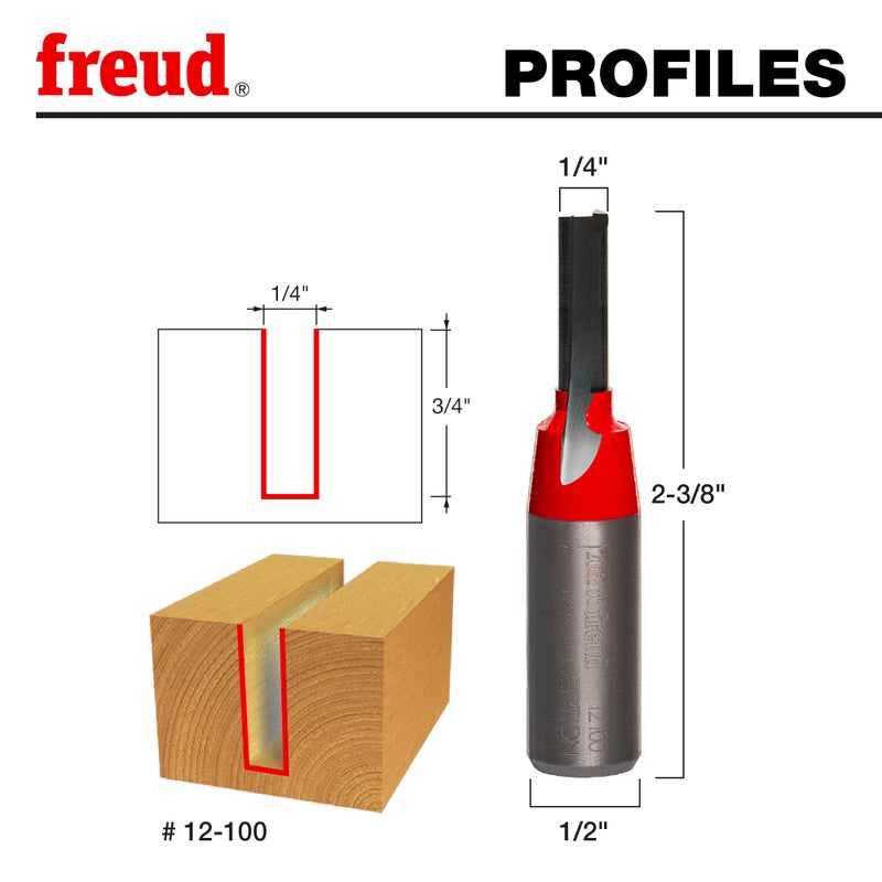 freud فرويد 12-100: بت مستقيم مزدوج الشفرات بقطر 1/4" مع عمود بقطر 1/2"، طول إجمالي 2-3/8"، أحمر - Image 2