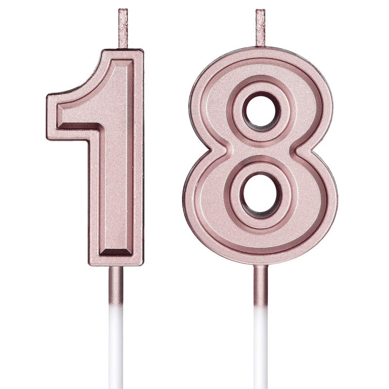 18th Birthday Candles Cake Happy Birthday Numeral Cake Candles Topper Decoration for Party Wedding Anniversary Celebration SuppliesRose Gold