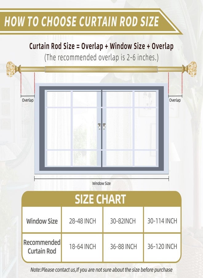 EQURROY Gold Double Curtain Rod for Windows 66 to 120 Inch: Double Window Treatment Curtain Rod Heavy Duty Adjustable from 66 to 120 Inch - Gold Foil Resin Finials and Double Curtain Rod - Image 5