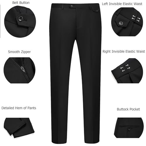 WULFUL Men's 3 Piece Slim Fit Suit Set Two Button Blazer Jacket Vest Pants Tuxedo Set for Party, Wedding and Business Black - Image 5