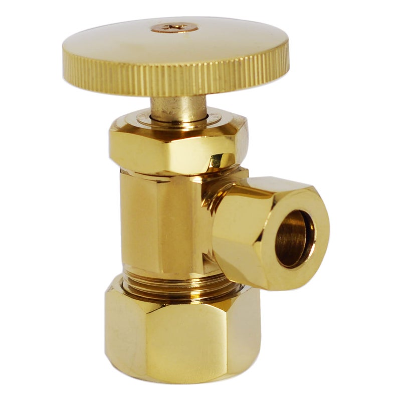 Westbrass Round Handle Angle Stop Shut Off Valve 12 Copper Pipe Inlet with 38 Compression Outlet Polished Brass D10503 - Image 2