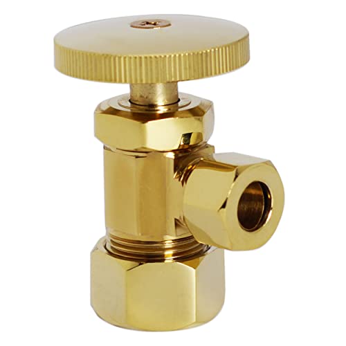 Westbrass Round Handle Angle Stop Shut Off Valve 12 Copper Pipe Inlet with 38 Compression Outlet Polished Brass D10503 - Image 1
