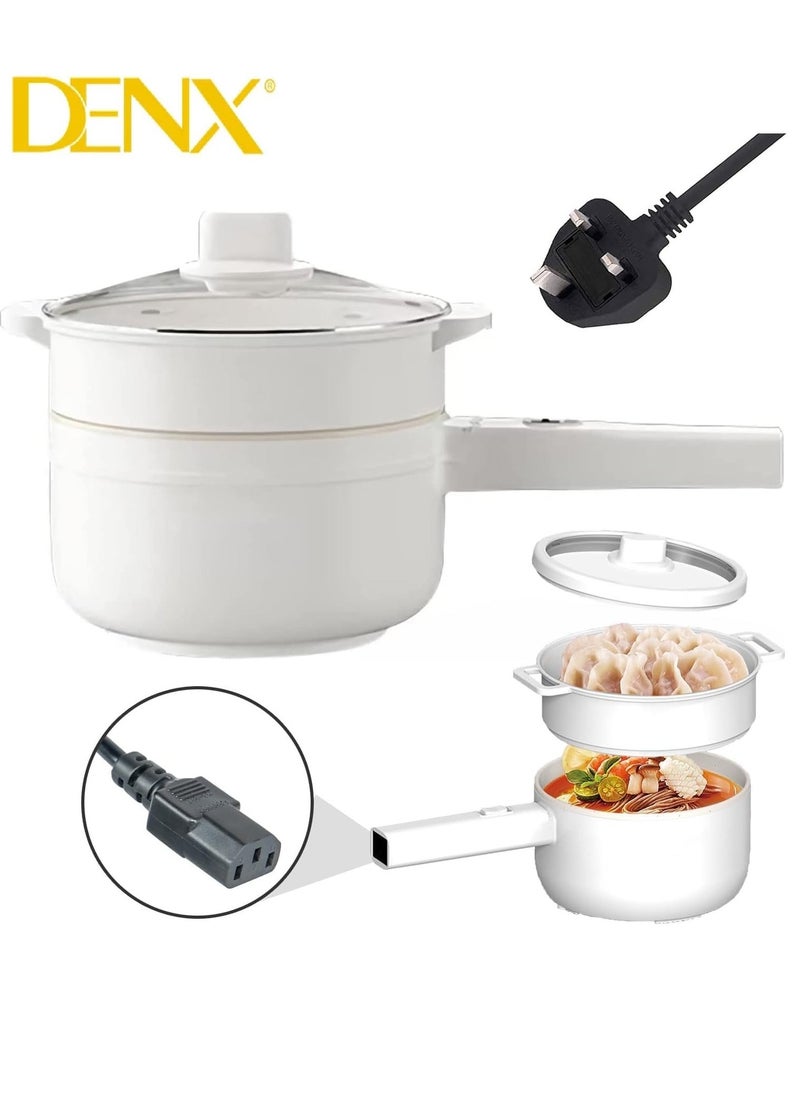 Denx 2L Electric Hot Pot With Steamer & Temperature Control, Non-Stick Electric Cooker Shabu Electric Skillet, Frying Pan, Electric Saucepan, For Noodles, Egg, Steak, Oatmeal And Soup - Image 1