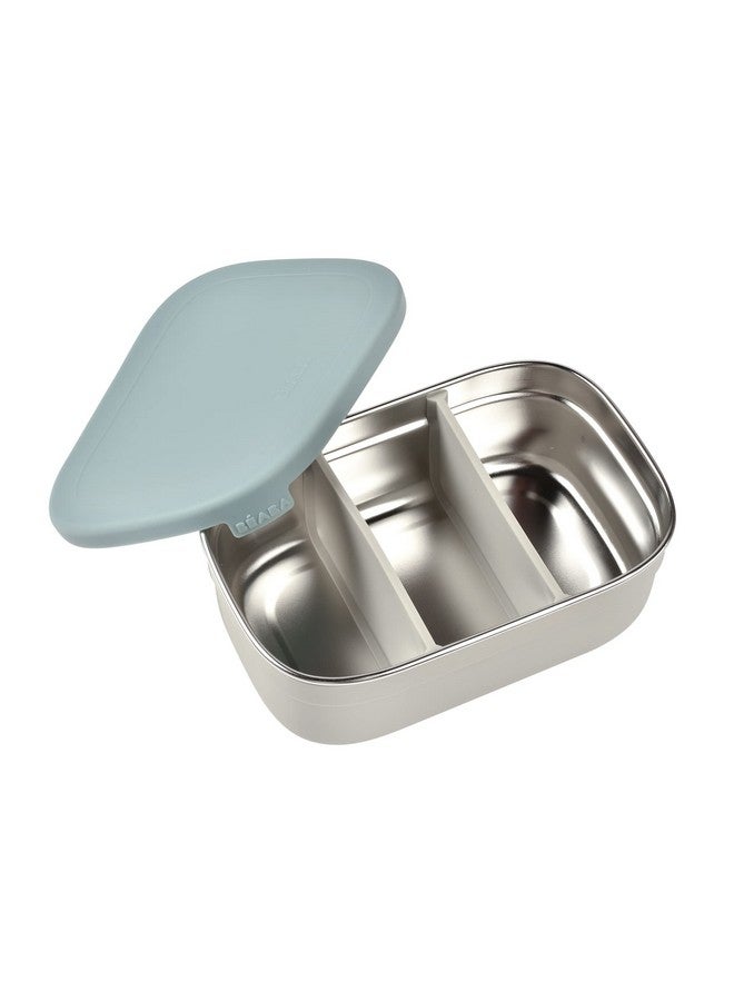 BEABA Stainless Steel Lunch Box, Baby Stainless Steel Bento Box, Kids Food Container, Baby Food Storage Containers, Bento Lunch Box For Kids With Silicone Lid, Rain - Image 1