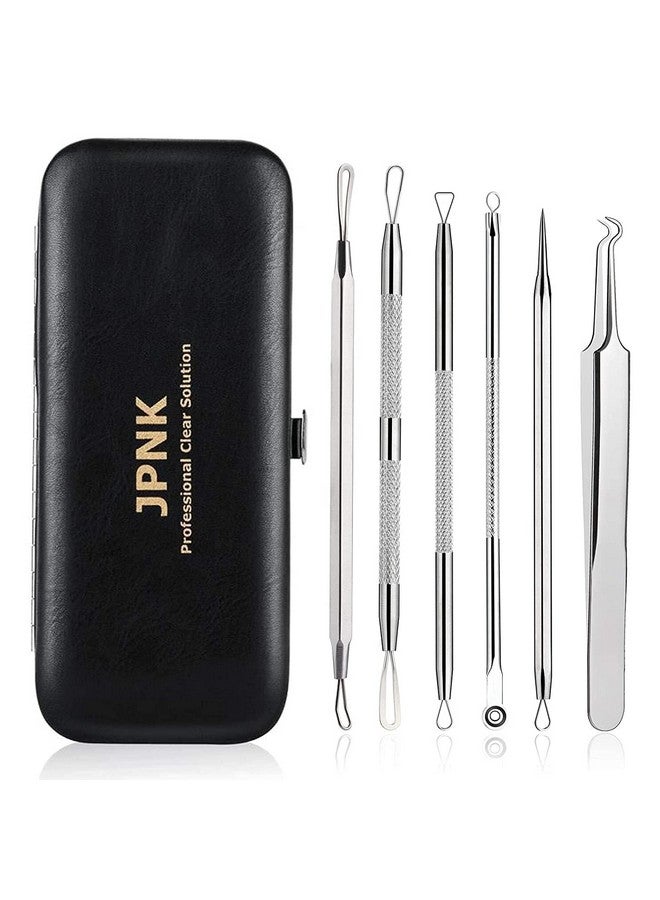 JPNK JPNK Blackhead Remover Tool Comedones Extractor Acne Removal Kit for Blemish, Whitehead Popping, 6 Pcs Zit Removing for Nose Face Tools with a Leather Bag - Image 1